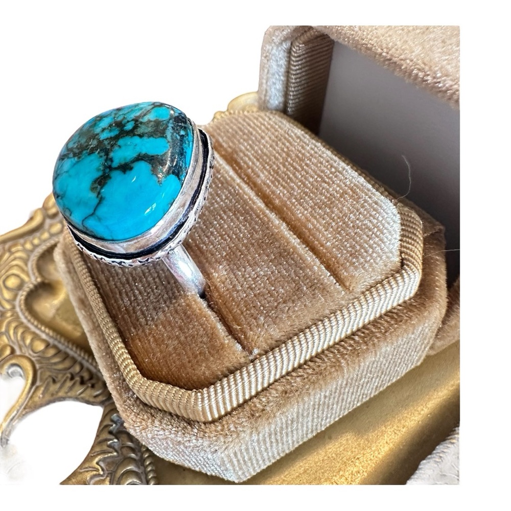 Turquoise Dyed Howlite Sterling Silver 925 Ring - Picture 3 of 4